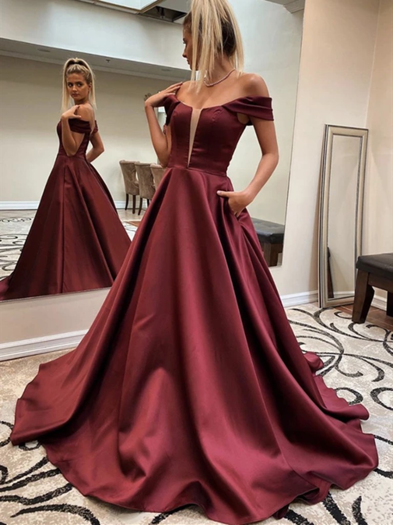 Wine red prom dress off the shoulder ...