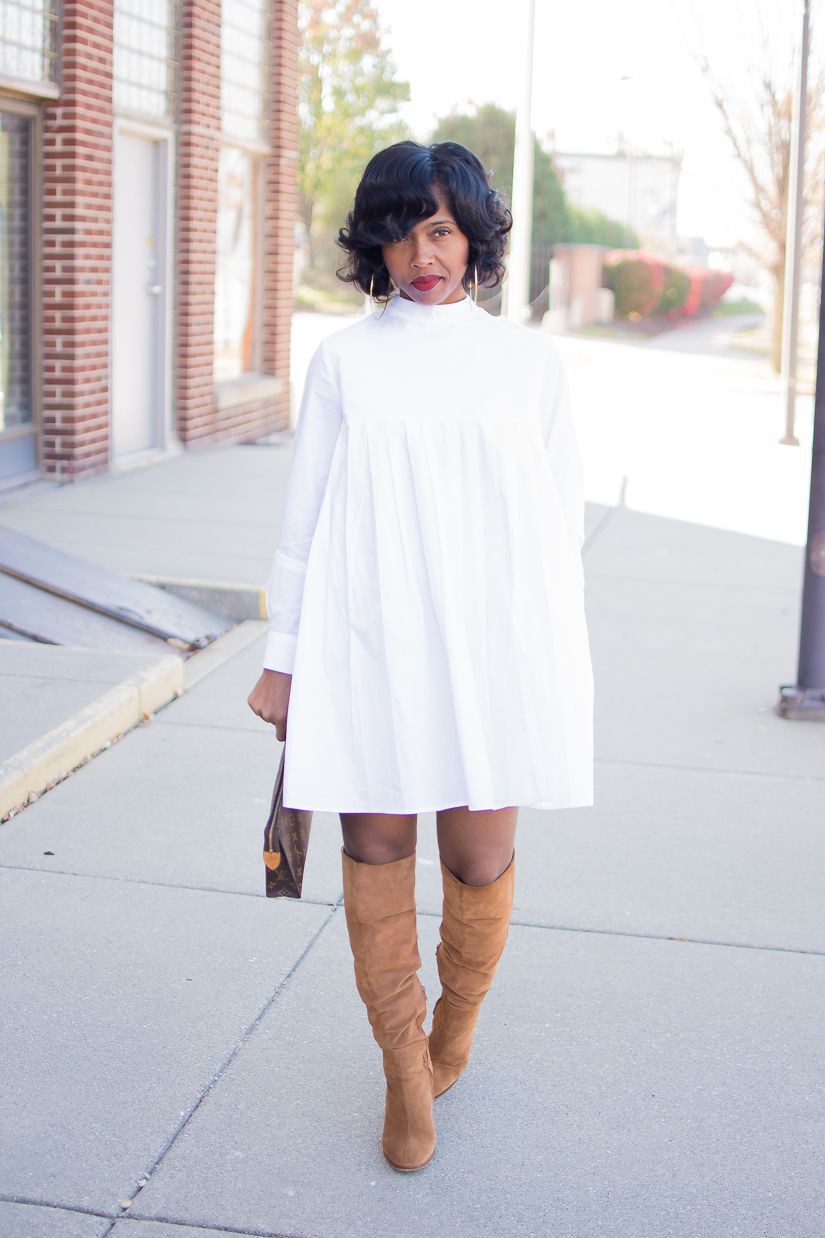 White shirt dress outfit winter | White ...