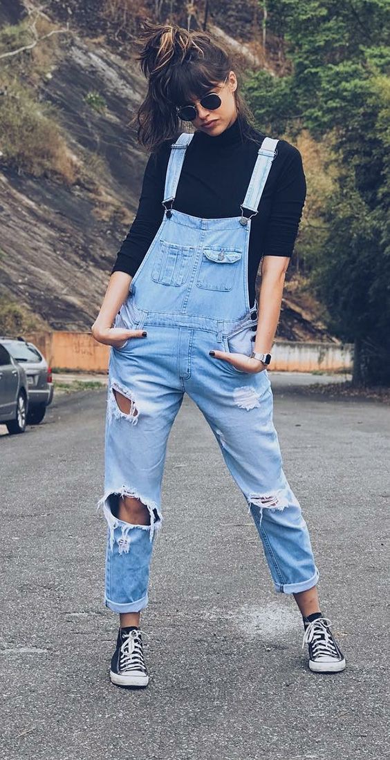 Cute Overall Outfit For Teens: Casual Outfits,  T-Shirt Outfit,  Street Style,  DENIM OVERALL  