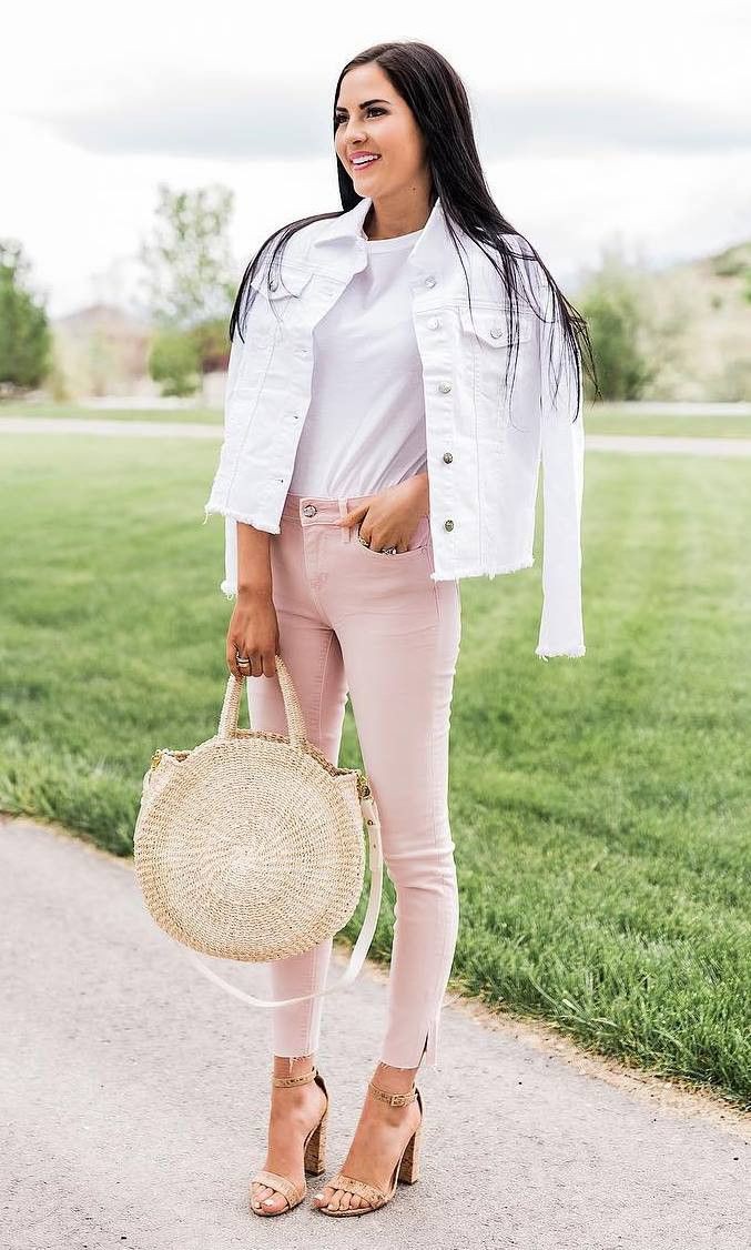 White and pink colour outfit ideas 2020 with jean jacket, trousers, blazer: Casual Outfits  