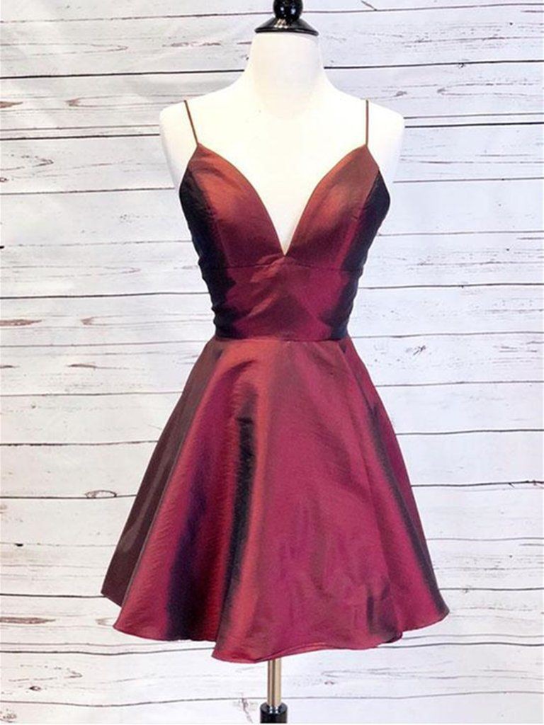 Burgundy v neck short dress: Cocktail Dresses,  Evening gown,  Prom Dresses,  day dress,  Bridal Party Dress  