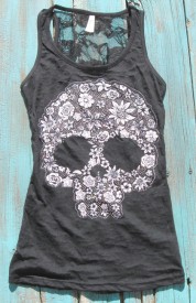 Sugar skull tank top, sleeveless shirt, crop top, t shirt: summer outfits,  Crop top,  Sleeveless shirt,  T-Shirt Outfit,  Black Outfit  