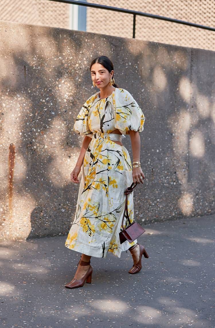 Yellow outfit style with dress, berlin fashion week, london fashion week: Fashion photography,  Fashion week,  yellow outfit,  puff sleeve,  Paris Fashion Week,  London Fashion Week,  fashioninsta  