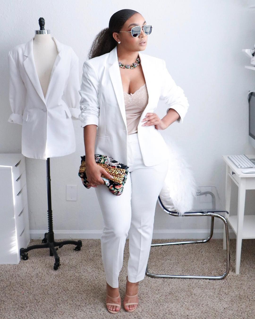 White outfit style with formal wear, pantsuit, jacket: White Outfit,  Formal wear  