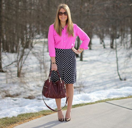 Combinar una falda de lunares: Business casual,  Pencil skirt,  Polka dot,  Street Style,  Skirt Outfits  