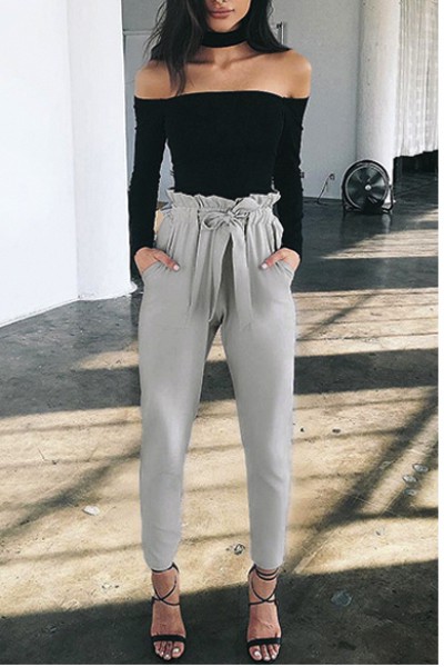 Colour outfit ideas 2020 cute trouser outfits, casual wear, high rise: Pant Outfits,  Khaki And Black Outfit  