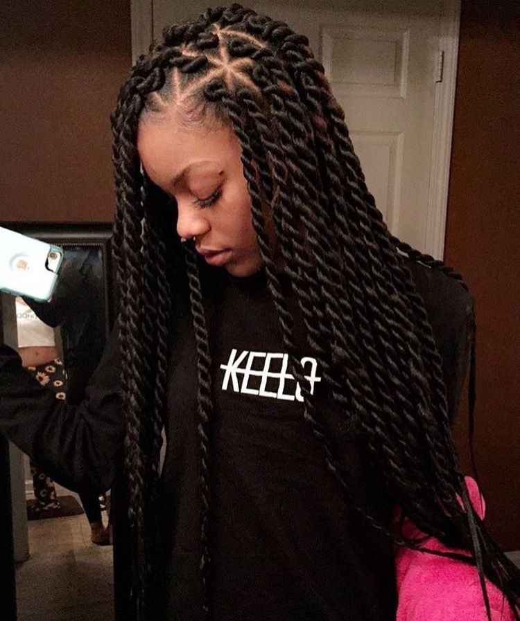 Big twist with triangle parts: Lace wig,  Long hair,  Hairstyle Ideas,  Crochet braids,  Box braids,  Braided Hairstyles,  Regular haircut,  Black hair  