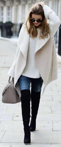 Colour outfit winter outfit london, winter clothing, street fashion, casual wear: winter outfits,  White Outfit,  Boot Outfits,  Street Style  