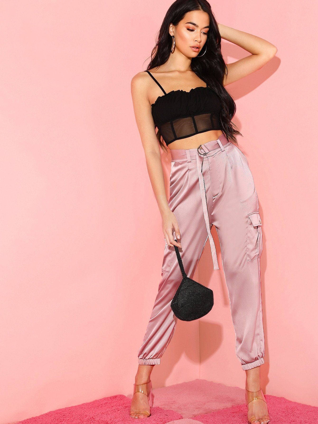 Pink outfit instagram with cargo pants, trousers, jeans: fashion model,  Pink Outfit,  Silk Pant Outfits  