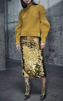 Colour outfit, you must try sally lapointe skirt, sally lapointe, fashion model, pencil skirt, polo neck: Polo neck,  Pencil skirt,  fashion model,  Sequin Dresses,  yellow outfit  