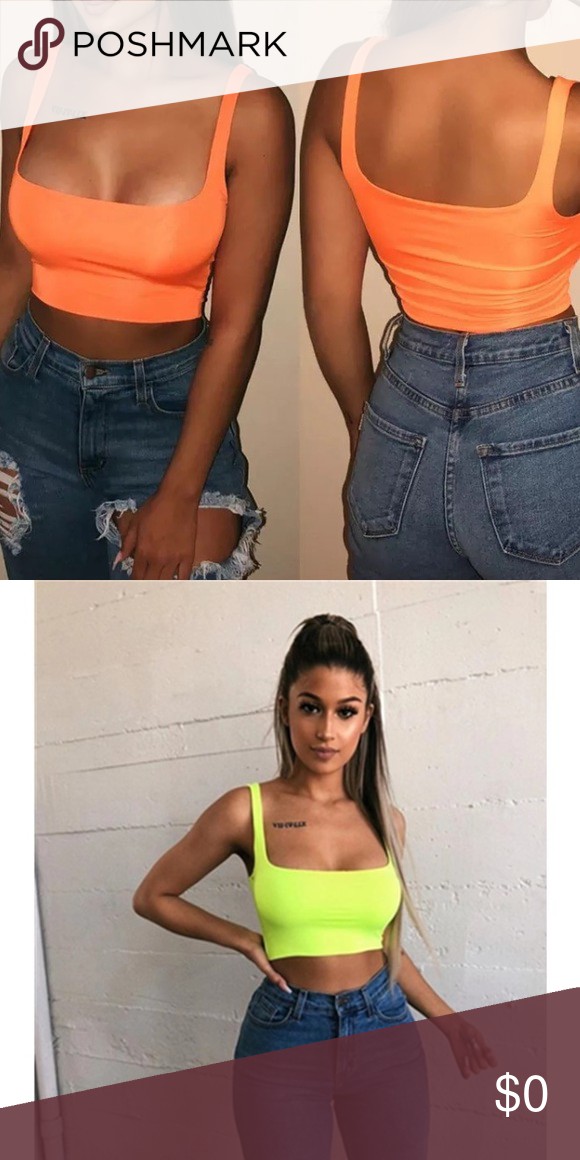 Tank top neon orange outfit: Crop top,  Sleeveless shirt,  T-Shirt Outfit,  Bandeau Dresses  