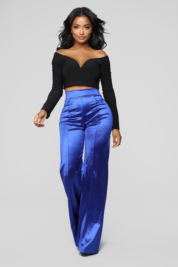 Trendy clothing ideas satin dress pants, fashion model, electric blue: shirts,  fashion model,  Maxi dress,  T-Shirt Outfit,  Fashion Nova,  Cobalt blue,  Electric blue,  Electric Blue And Cobalt Blue Outfit,  Silk Pant Outfits  