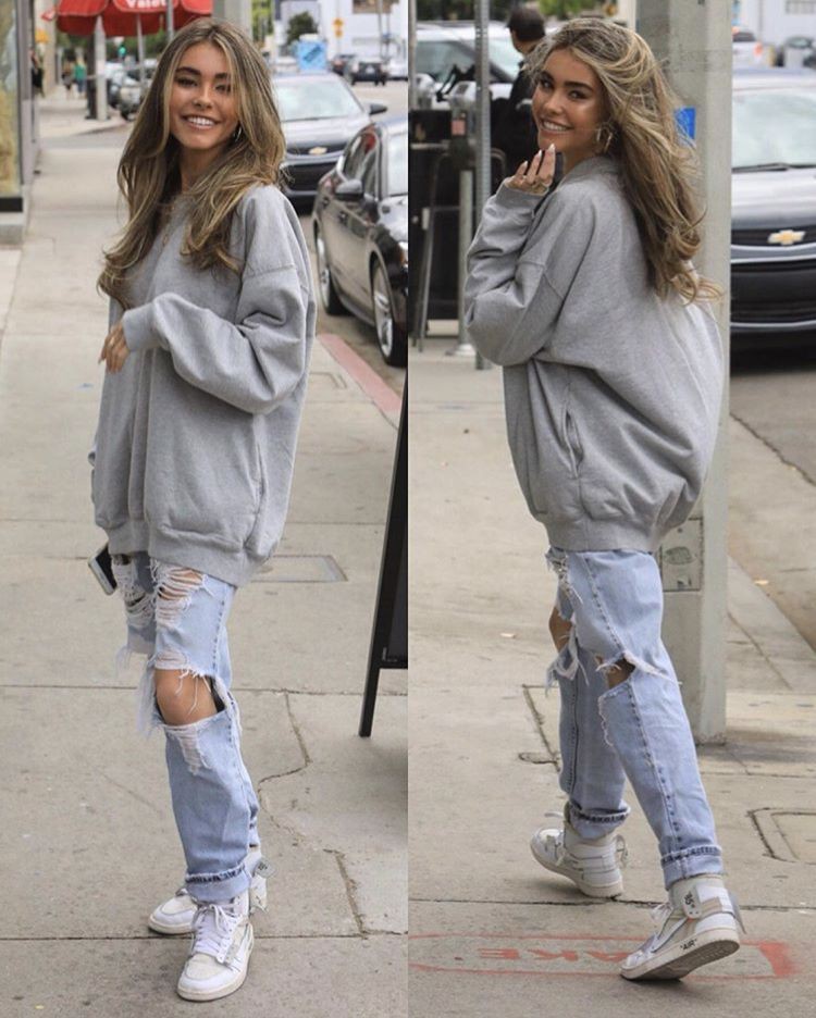 Clothing ideas with denim, jeans: Madison Beer,  Street Style,  Girls Hoodies  