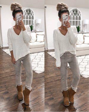 White fashion nova collection with sportswear, sweater, blouse: White Outfit,  Comfy Outfits  