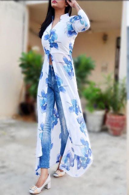 White Color Naira Cut Digital Printed Kurti – Ennayou.com