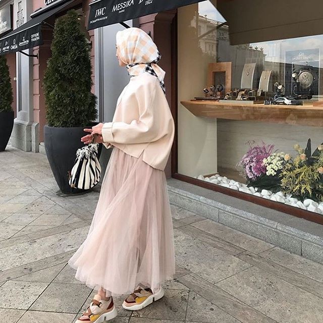 White and pink colour combination with uniform, skirt: Islamic fashion,  Informal wear,  Fashion week,  Street Style,  White And Pink Outfit,  Hijab  