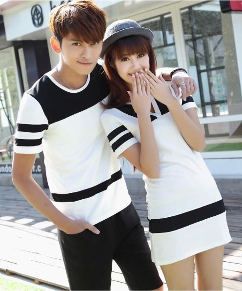 Colour outfit ideas 2020 with uniform, hoodie, skirt: T-Shirt Outfit,  Couple costume,  Street Style,  Matching Couple Outfits  