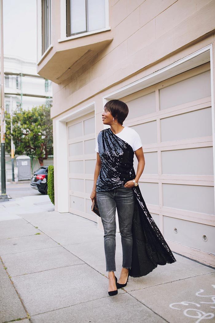 White classy outfit with trousers, skirt, shirt: T-Shirt Outfit,  White Outfit,  Street Style,  One Shoulder Top  