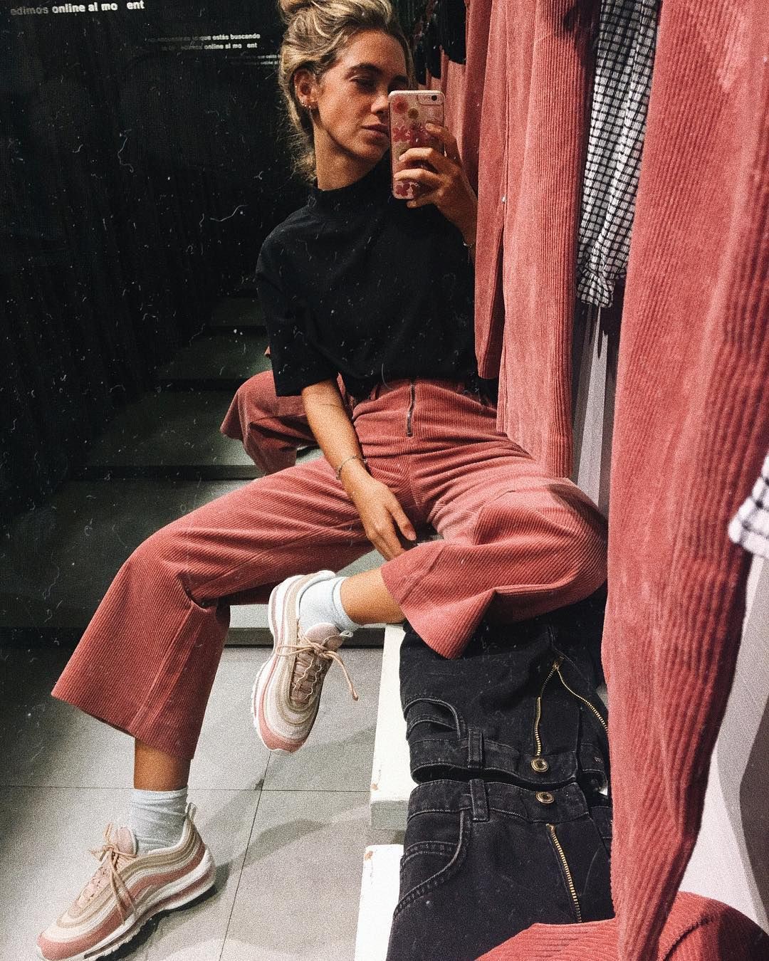 Outfit with trousers: Grunge fashion,  Brandy Melville,  Street Style,  Corduroy Pant Outfits  