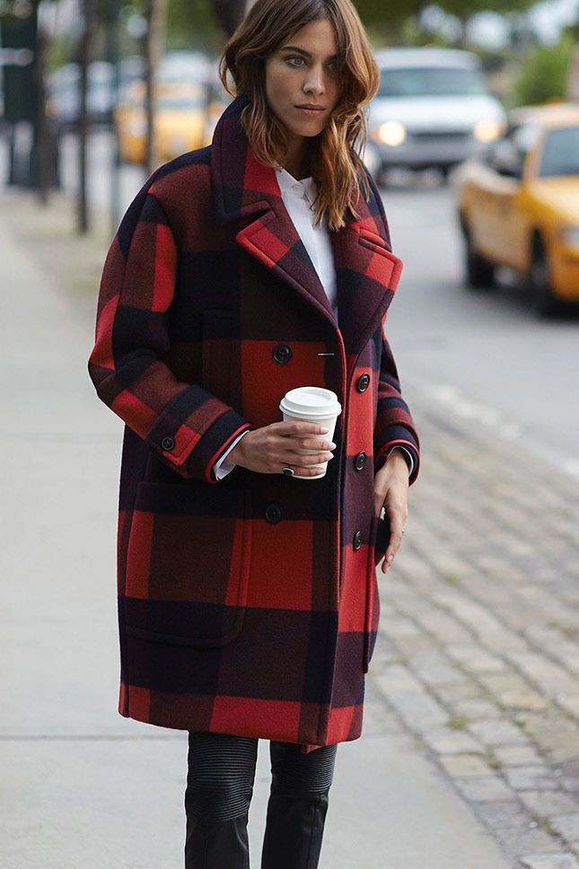 Outfit style red plaid coats, winter clothing, street fashion, flight jacket, alexa chung, plaid coat: winter outfits,  Flight jacket,  Alexa Chung,  Street Style,  Plaid Outfits,  Plaid Coat  