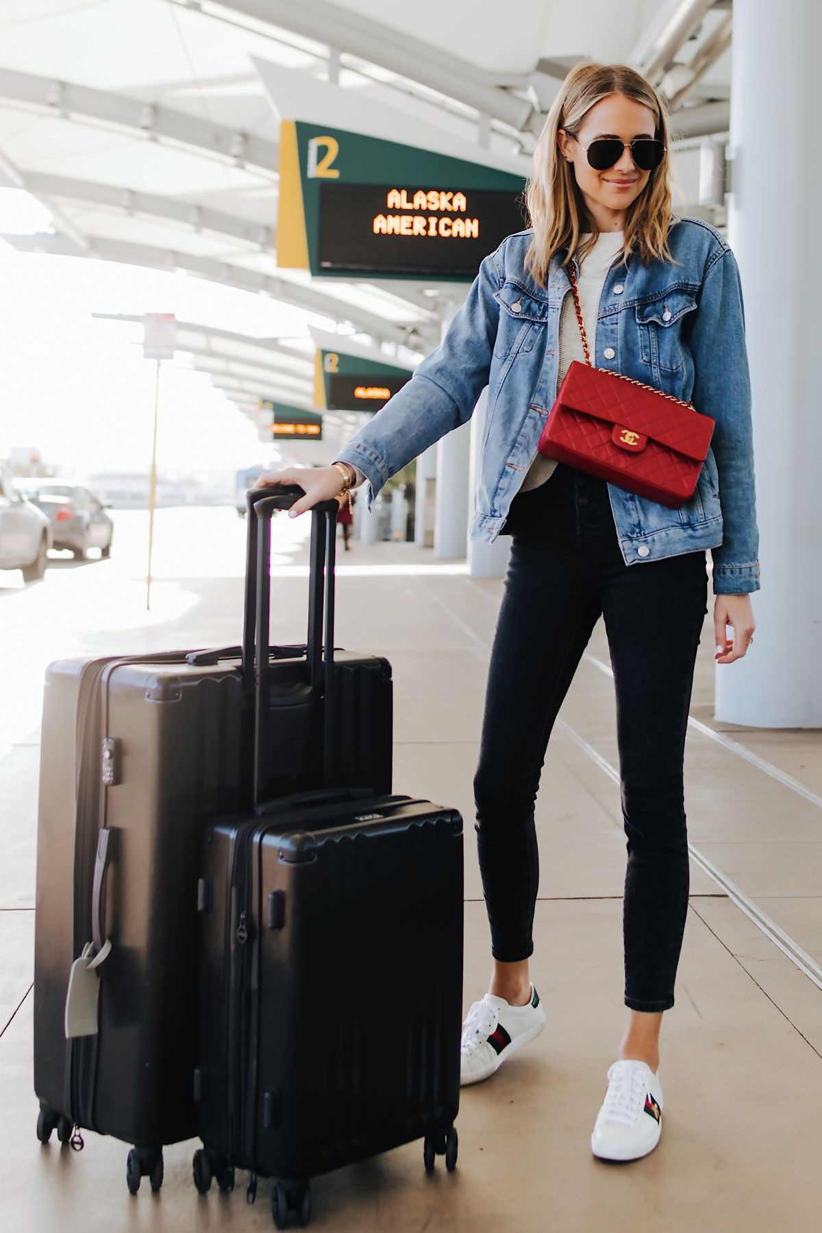 Denim jacket airport outfit womens | Airport Outfits | Airport Outfit ...