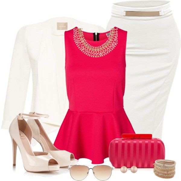 Magenta and white colour combination with day dress, blouse: day dress,  Peplum Tops  