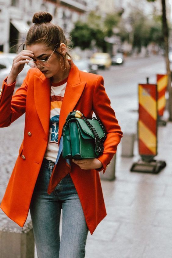 Clothing ideas orange blazer outfit, street fashion, t shirt: T-Shirt Outfit,  Street Style,  Orange Outfits,  Orange Suits  