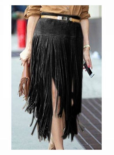 Beige trendy clothing ideas with leather: Long hair,  Beige Outfit,  Fringe Skirts  