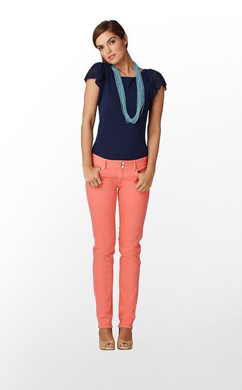 Turquoise and orange attire with blouse, denim, jeans: Orange Outfits  