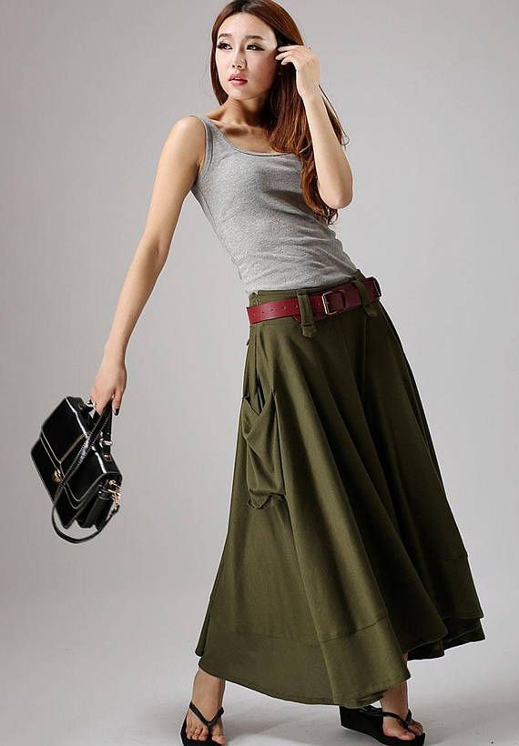 Army green skirt long, fashion model, photo shoot, long skirt: Long Skirt,  fashion model,  Travel Outfits,  FLARE SKIRT,  Twirl Skirt,  High-Low Skirt,  Swing skirt  