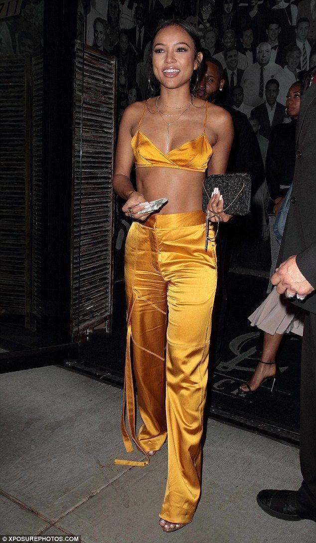Colour outfit, you must try satin trousers outfit, strapless dress, haute couture, fashion model, crop top: Crop top,  Strapless dress,  fashion model,  Haute couture,  yellow outfit  