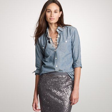 Dresses ideas with denim skirt, leather, jacket: T-Shirt Outfit,  Sequin Skirts  