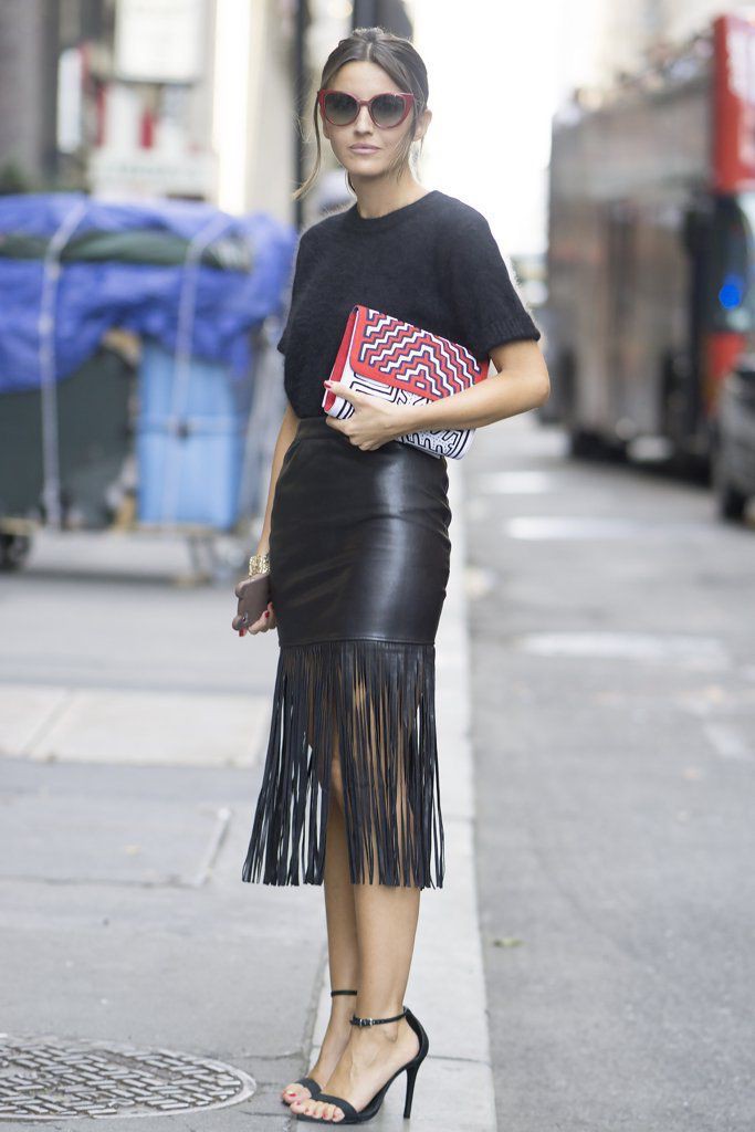Leather fringe midi skirt, street fashion, leather skirt, pencil skirt ...