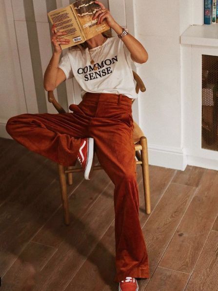 Outfit vintage girl aesthetic, fashion accessory, vintage clothing, retro style, casual wear: Vintage clothing,  Retro style,  Fashion accessory,  Orange Outfits,  Corduroy Pant Outfits  