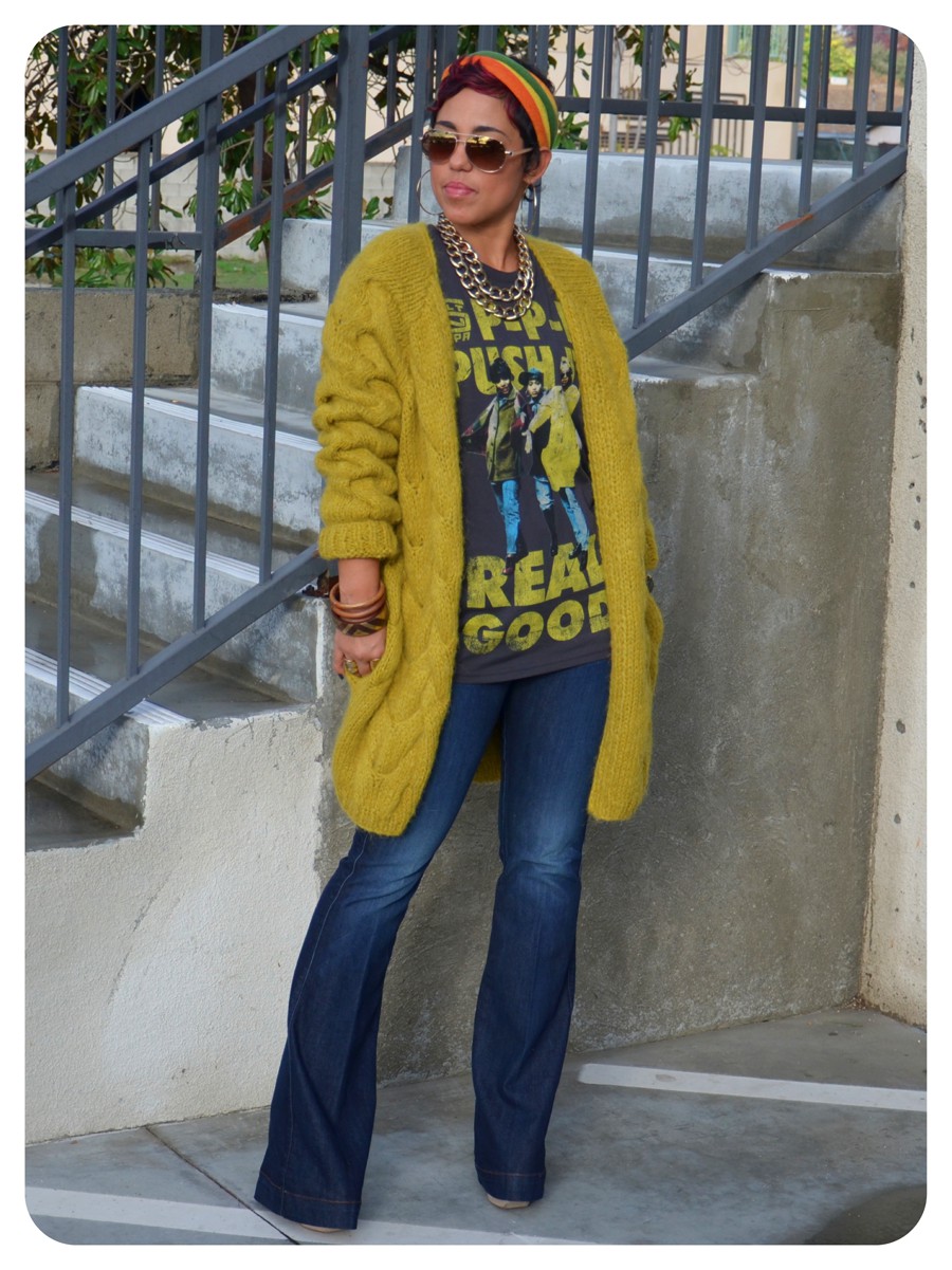 Yellow outfit ideas with sweater, blazer, jacket: T-Shirt Outfit,  Street Style,  yellow outfit,  Bell Bottoms,  Cardigan Outfits 2020  