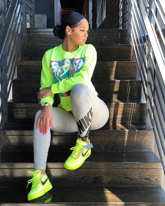 Colour outfit baddie outfit inspo, street fashion, casual wear, off white, nike free, t shirt: T-Shirt Outfit,  Street Style,  yellow outfit,  Girls Tomboy Outfits  