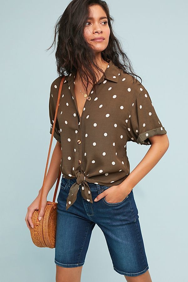 Brown clothing ideas with bermuda shorts, polka dot, shorts | Bermuda ...