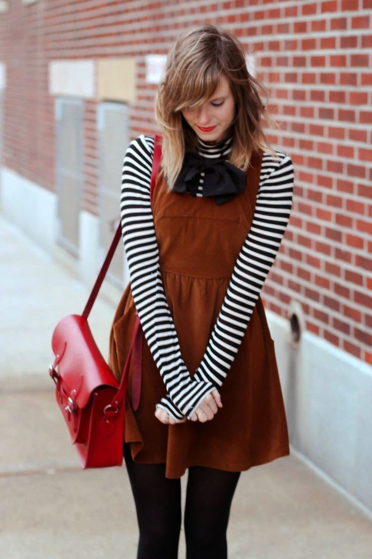 Attire sissy school caption, vintage clothing, school uniform, street fashion, knee highs: Vintage clothing,  School uniform,  Knee highs,  Street Style,  Orange And Brown Outfit,  Jumper Dress  