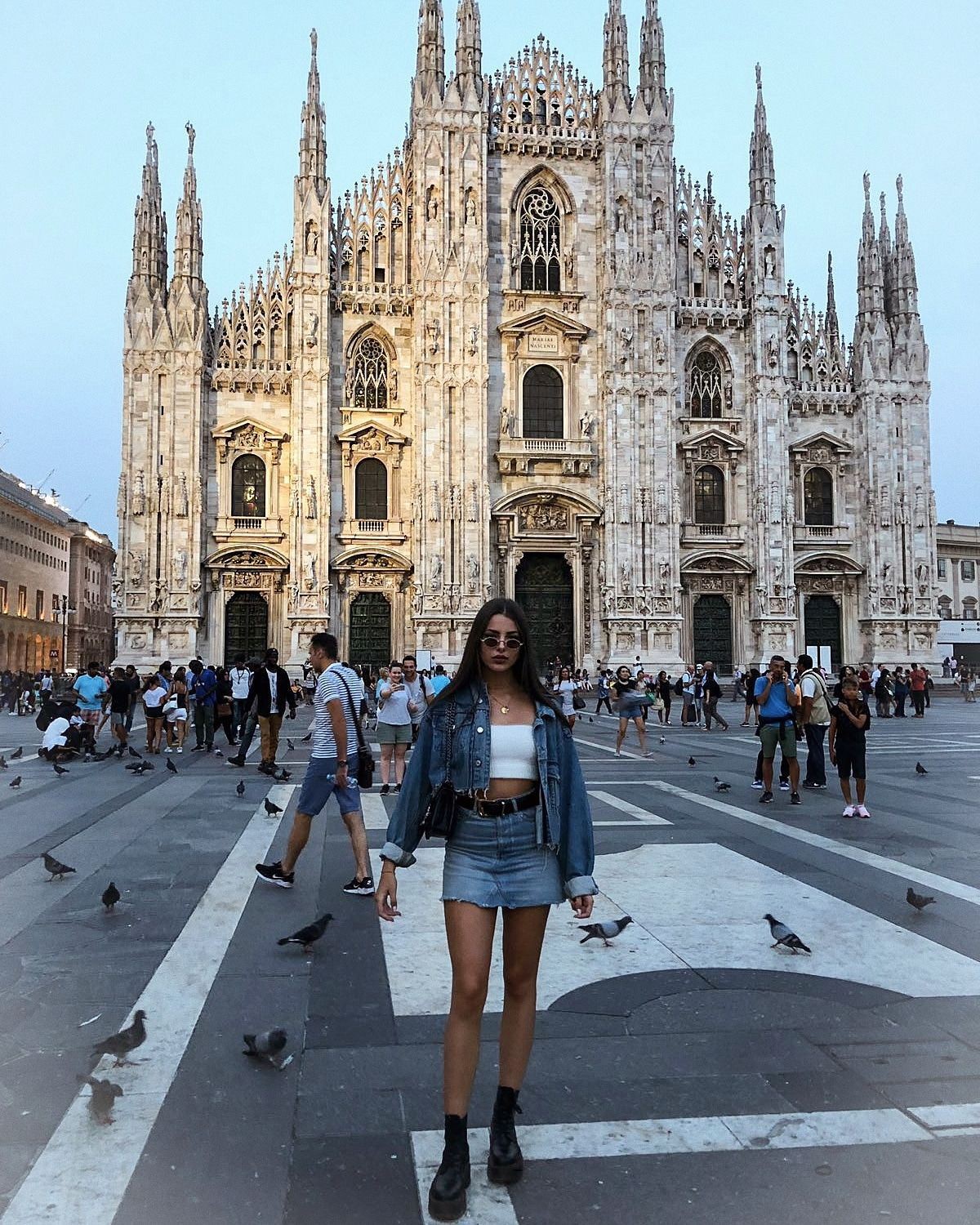 Colour outfit, you must try milan cathedral, : Gothic architecture,  Denim skirt  