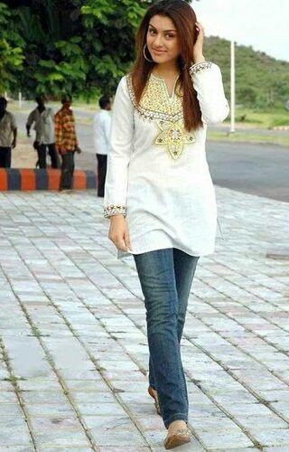 Kurti With Jeans Short Kurti With Jean Long Kurti #kurtihaul #kurtidesign  #kurtishaul #kurtiarhole # | Desain kurti, Gaun bayi perempuan, Gaun indah