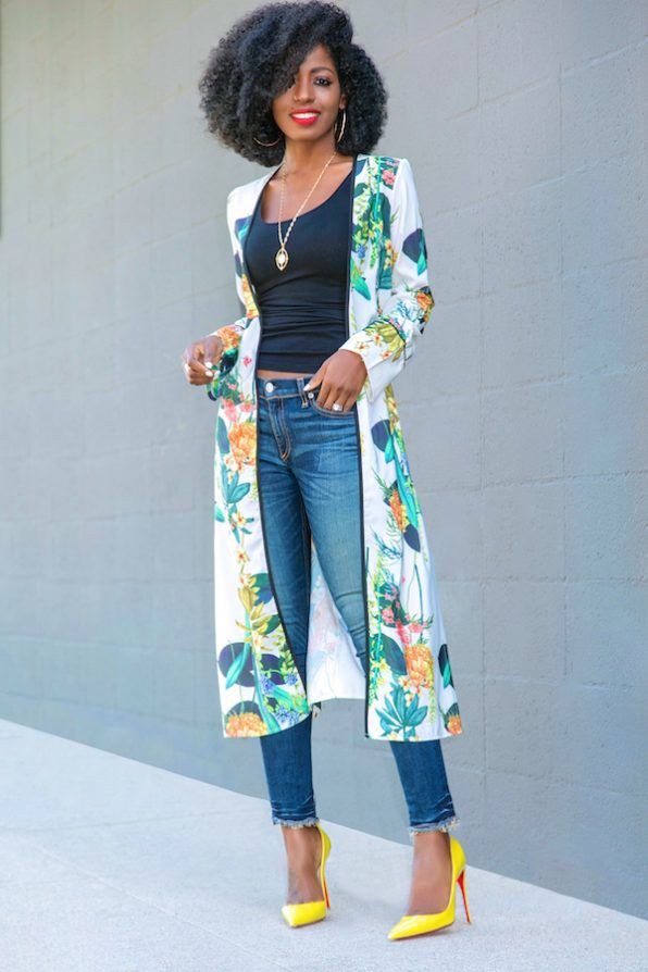 Clothing ideas kimono duster outfit vestido manga kimono, street fashion: Fashion photography,  fashion model,  Street Style,  kimono sleeve,  Turquoise And Yellow Outfit,  Jeans & Kurti Combination  