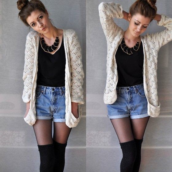 Thigh high socks and shorts: T-Shirt Outfit,  Knee highs,  Thigh High Socks  