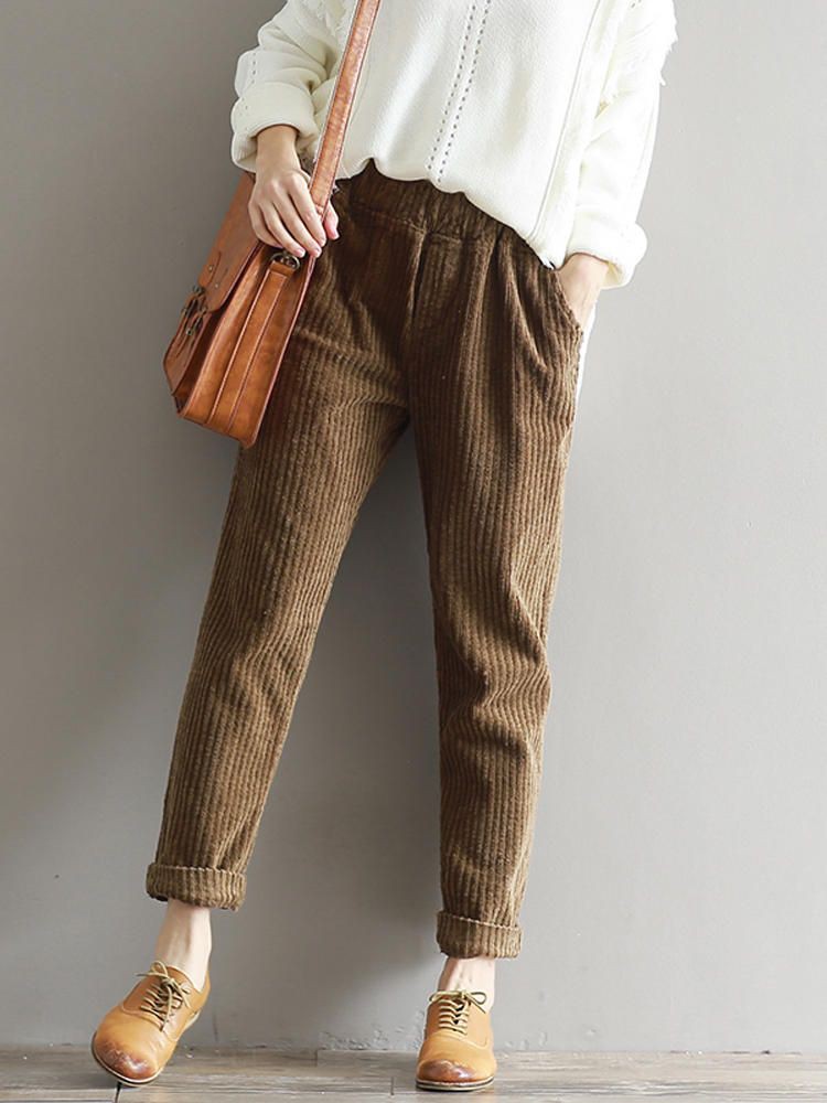 Elastic waist corduroy pants corduroy casual pants, suit trousers: Capri pants,  Beige And Khaki Outfit,  Corduroy Pant Outfits  