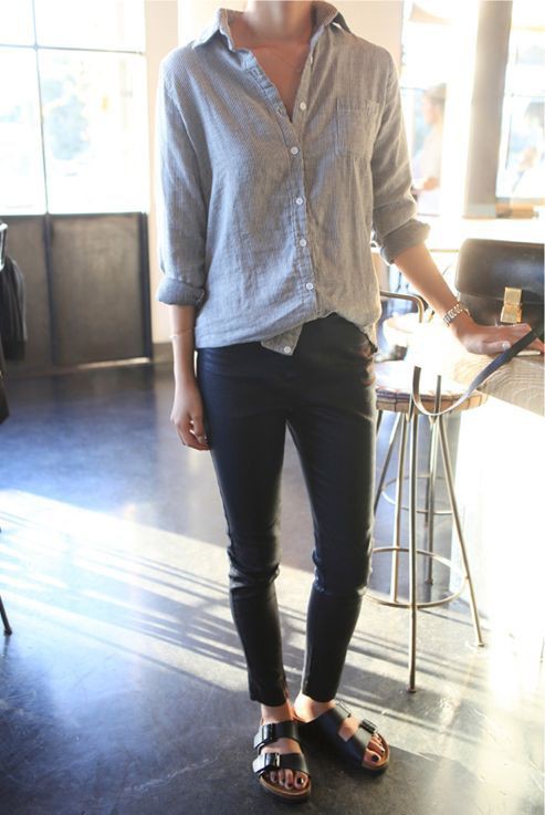 White outfit Stylevore with trousers, blazer, denim: Casual Outfits,  White Outfit,  Denim Shirt  