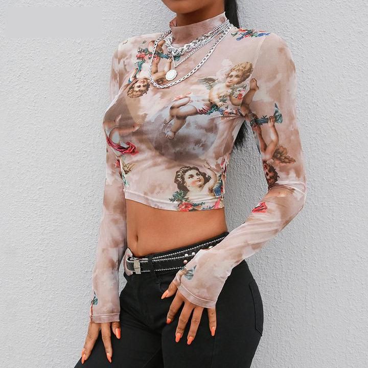 Style outfit with crop top, blouse, shirt: Crop top,  T-Shirt Outfit,  Mesh Outfits  