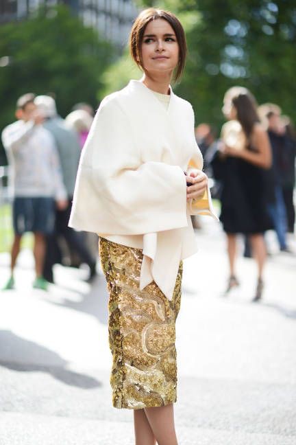 Yellow and white dresses ideas with jacket, skirt, coat: fashion model,  Sequin Dresses,  Street Style,  Yellow And White Outfit  