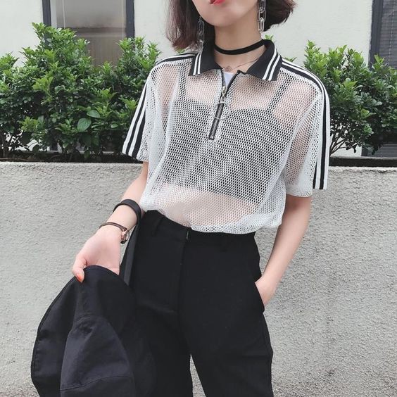 Aesthetic crop top outfits, street fashion, formal wear, soft grunge, dress shirt, crop top, t shirt