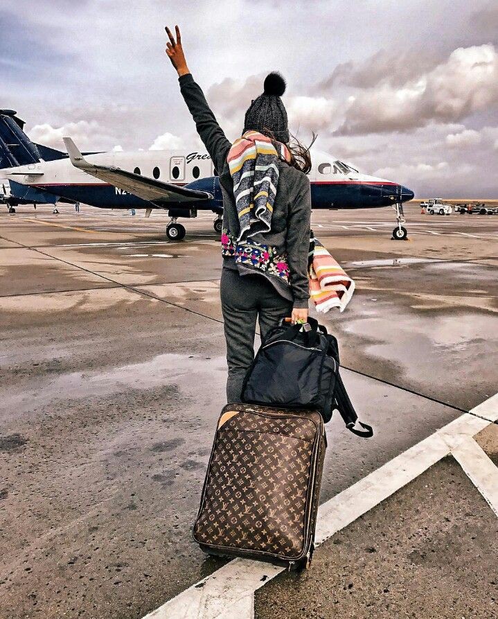 Pose with trolley bag ground attack aircraft, travel photography: Travel photography,  Street Style,  Airport Outfit Ideas  