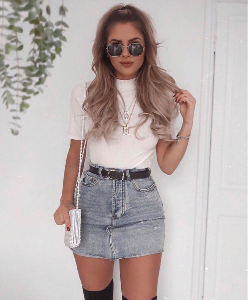 Colour ideas concert outfits girly, casual wear, denim skirt, girly girl |  Denim Skirt Outfits | Denim skirt, Denim Skirts, Girly girl