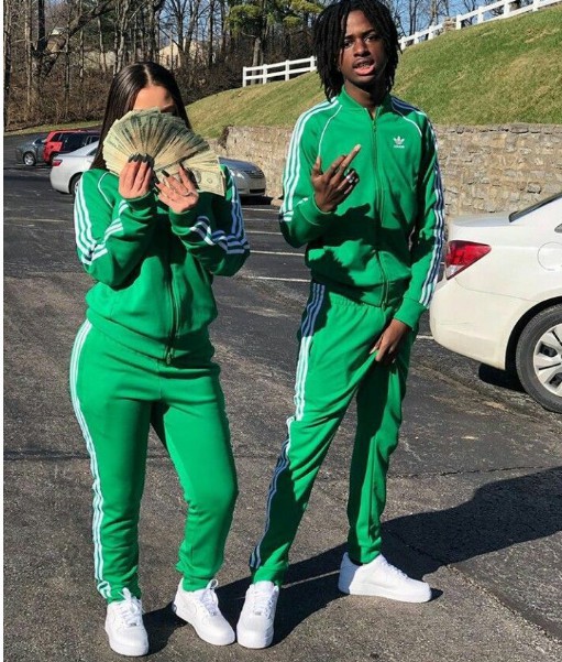 Look at this cool duo showing off in their matching Adidas outfits!: Couple costume,  Active Pants  